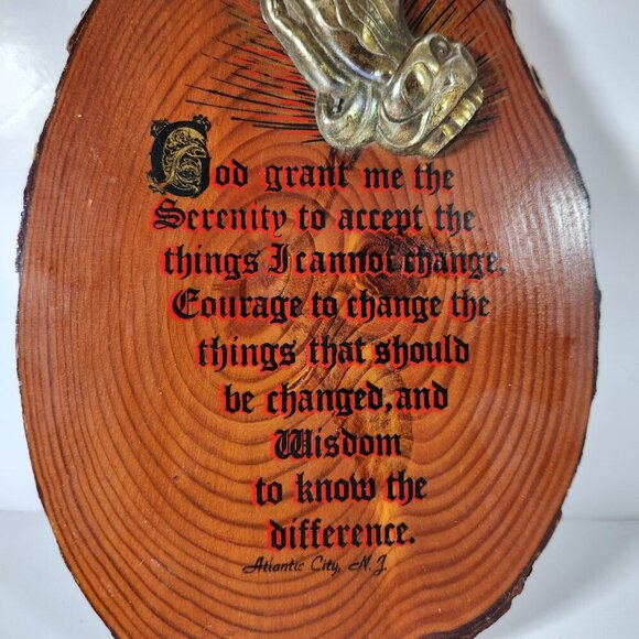 Serenity Prayer Vintage Wood Slab Live Edge Wall Art Praying Hands Hanging - Picture 4 of 10